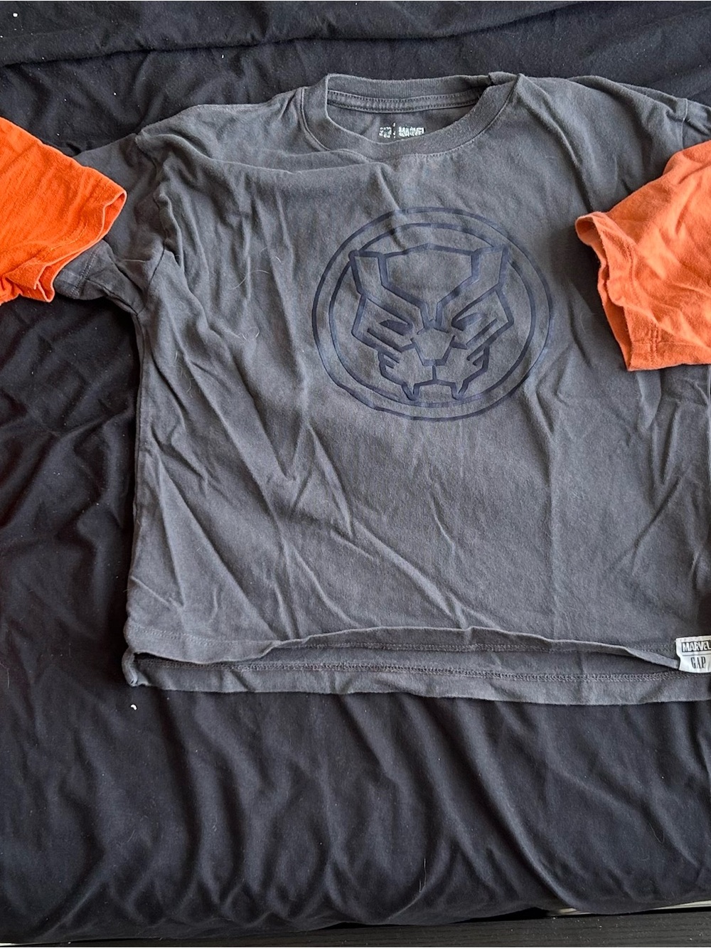 Marvel Black Tee with Orange Short Sleeves